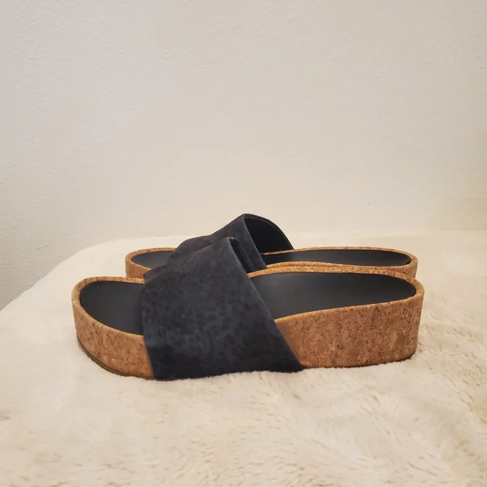 Veronica Beard Dresdyn 8.5 Black Cork Platform Slide Sandals